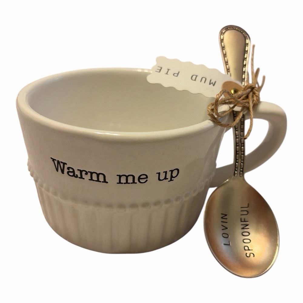 Mud Pie Warm Me Up 16oz Ceramic Soup Mug Set w/ Lovin Spoonful Spoon New